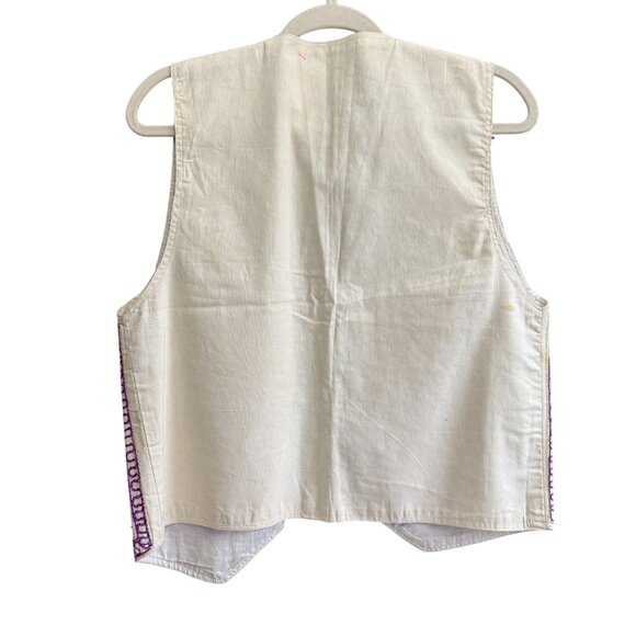 Embroidered Sequins Open Front Jacket Vest Unisex Cream Purple Sleeveless - Picture 2 of 7